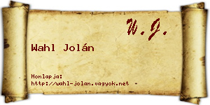 Wahl Jolán névjegykártya